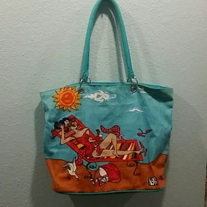 Lady on the beach beach bag